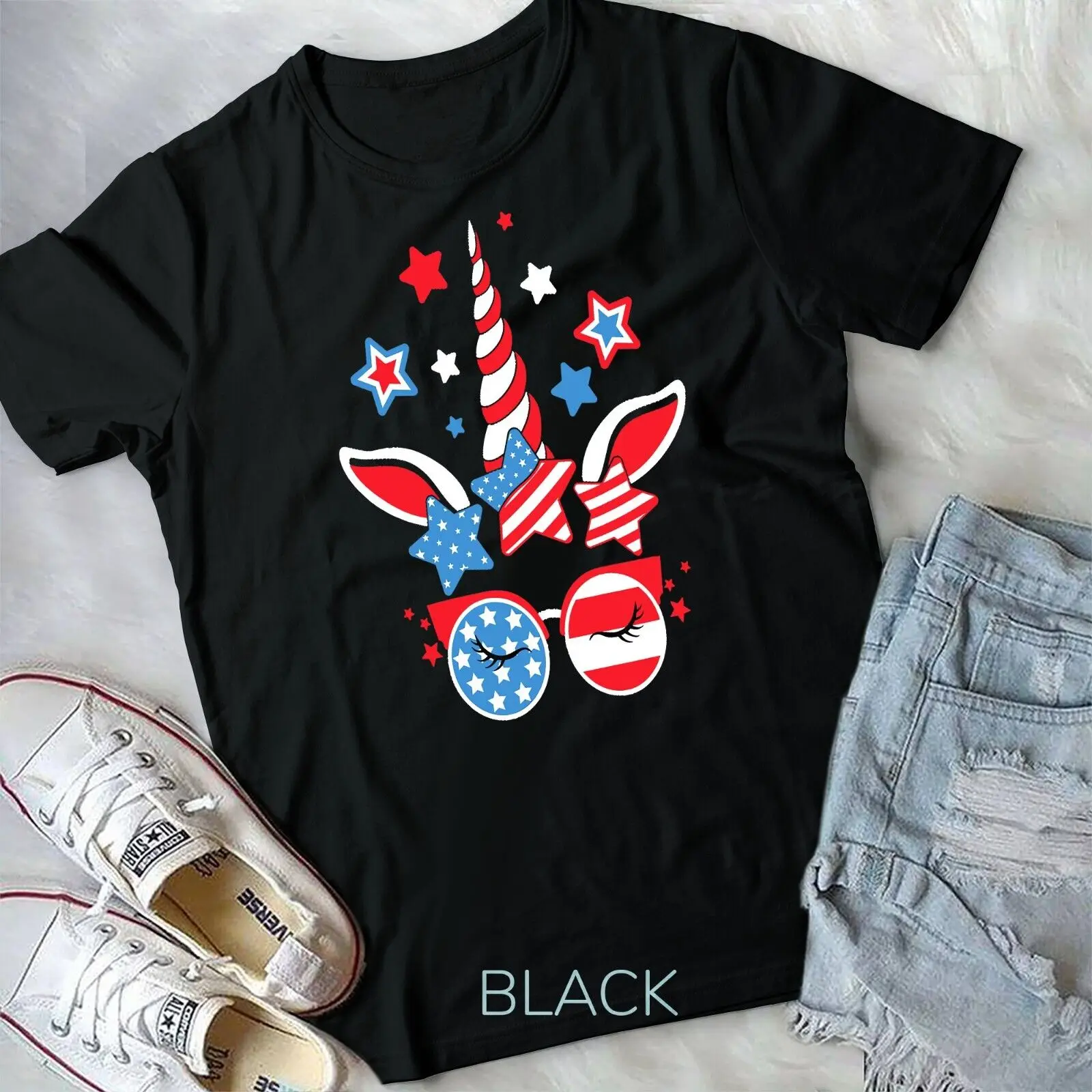 

4th Of July Unicorn American USA Flag Patriotic Girls Kids Unisex T-shirt