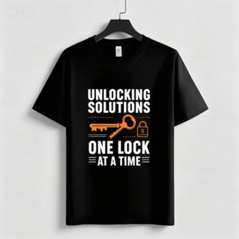 Men Crew Neck Modal Short Sleeve T‑Shirt, Locksmith Unlocking Solutions Graphic Tee Cross Key Lock Print Casual Streetwear Top