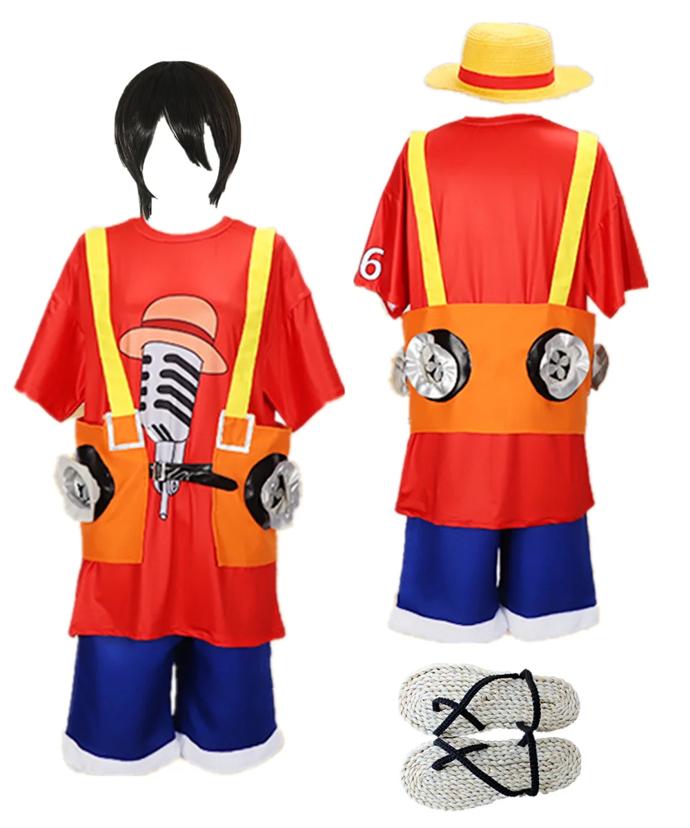 

Anime Movie Monkey D Luffy Cosplay Red T-shirt Blue Pants Monkey D Luffy Costume Men's Suit Halloween Costume