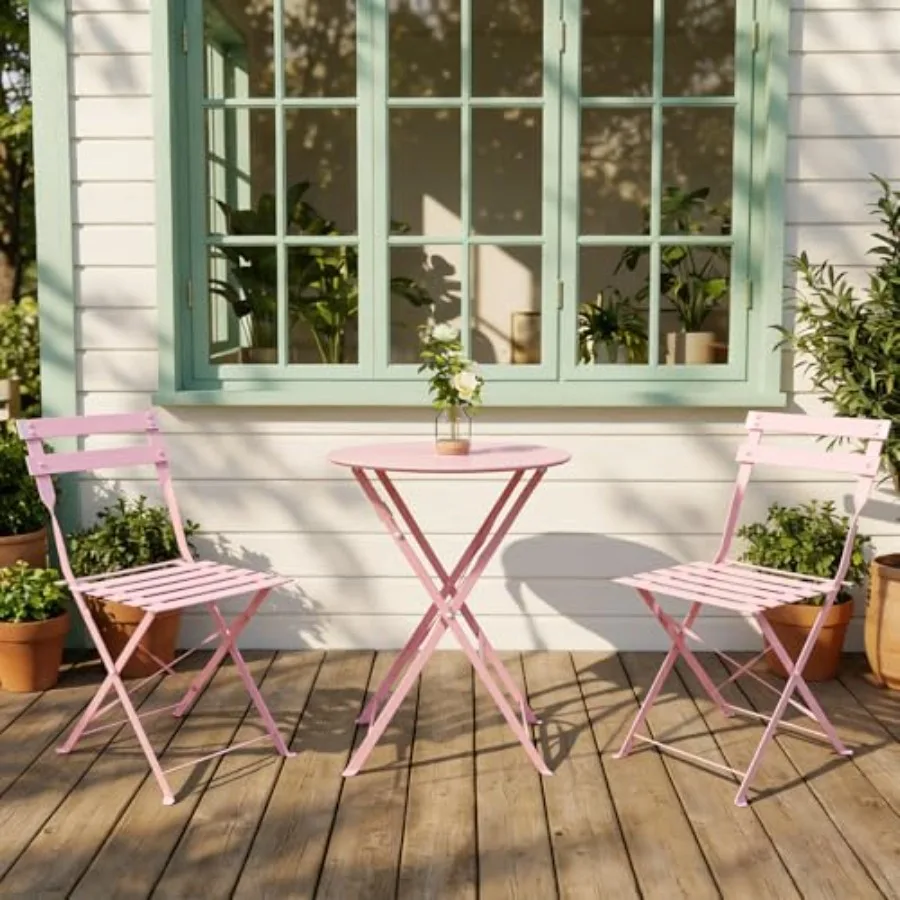 

3-Piece Folding Bistro Set 2 Chairs and 1 Coffee Table Space Saving Weather-Resistant Frame Portable Indoor/Outdoor Patio Furni