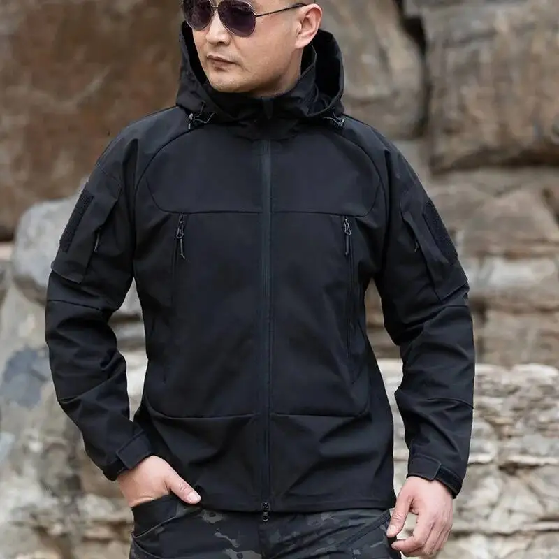 

Однослойная водонепроницаемая тактическая куртка из мягкой оболочки, мужская S весенне-осенняя спортивная куртка для походов на открытом воздухе, пальто с несколькими карманами и капюшоном