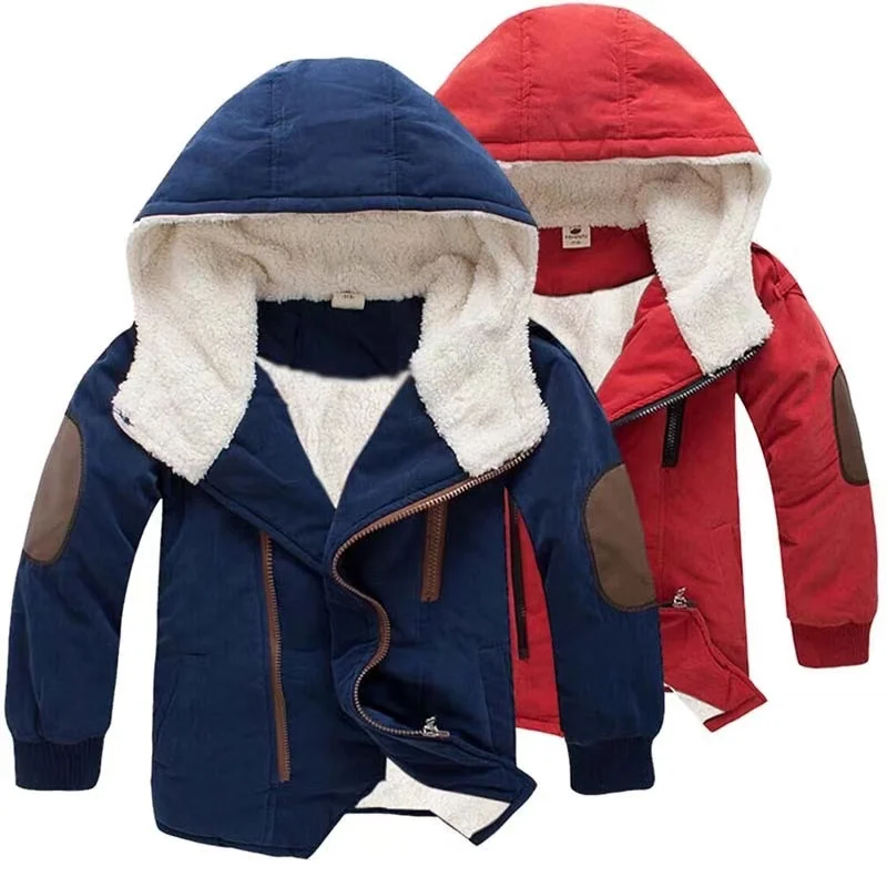 

Kids Boys' Cotton-padded Padded Jacket For Children Large Child Lamb Thickened Fleecy Hooded Mid-length Cotton-padded Jacket