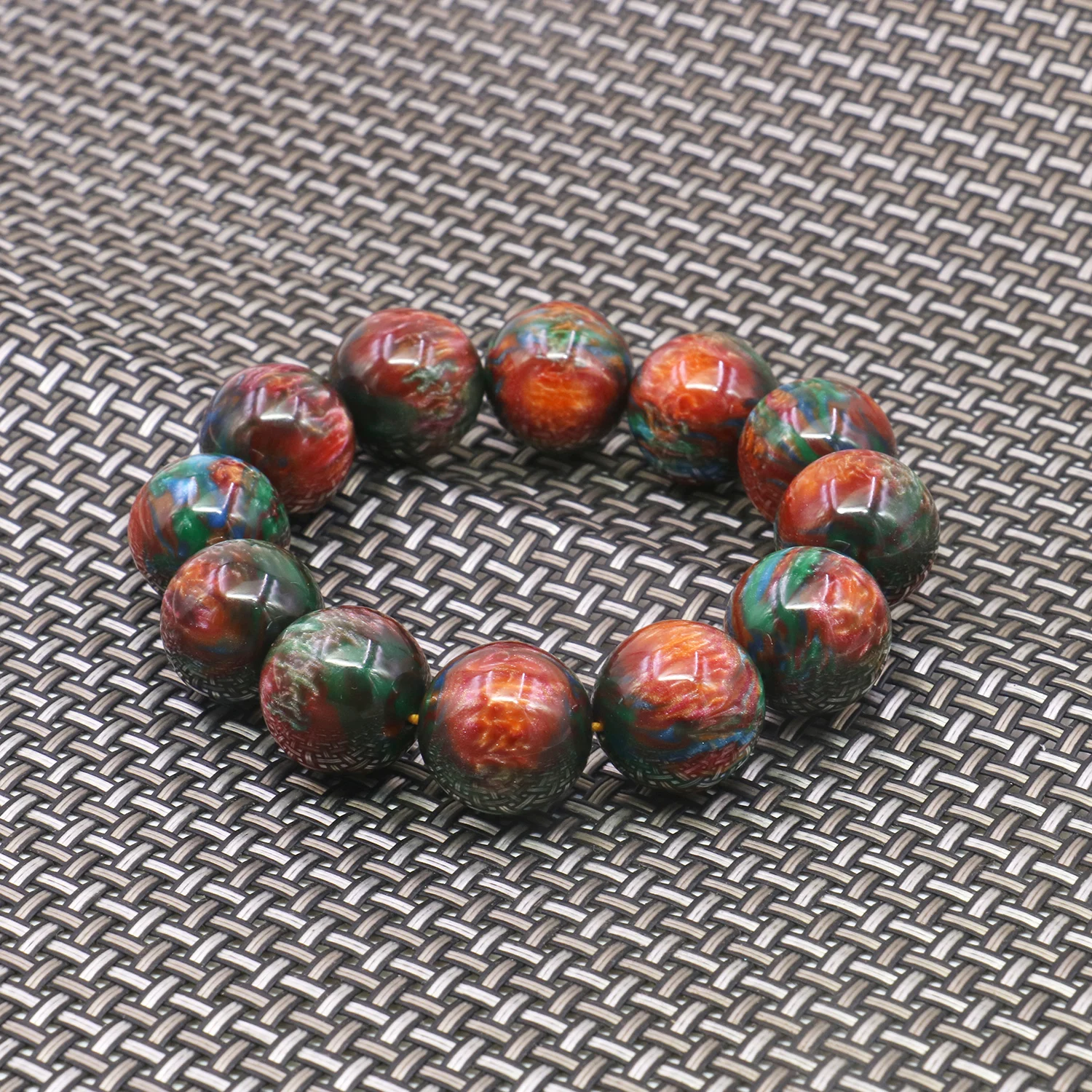 20mm Round Snow-capped Tower Mountain Resin Men`s Bracelet Dragon Blood Hand Wear Fashion Elastic Jewelry Making Boyfriend Gifts