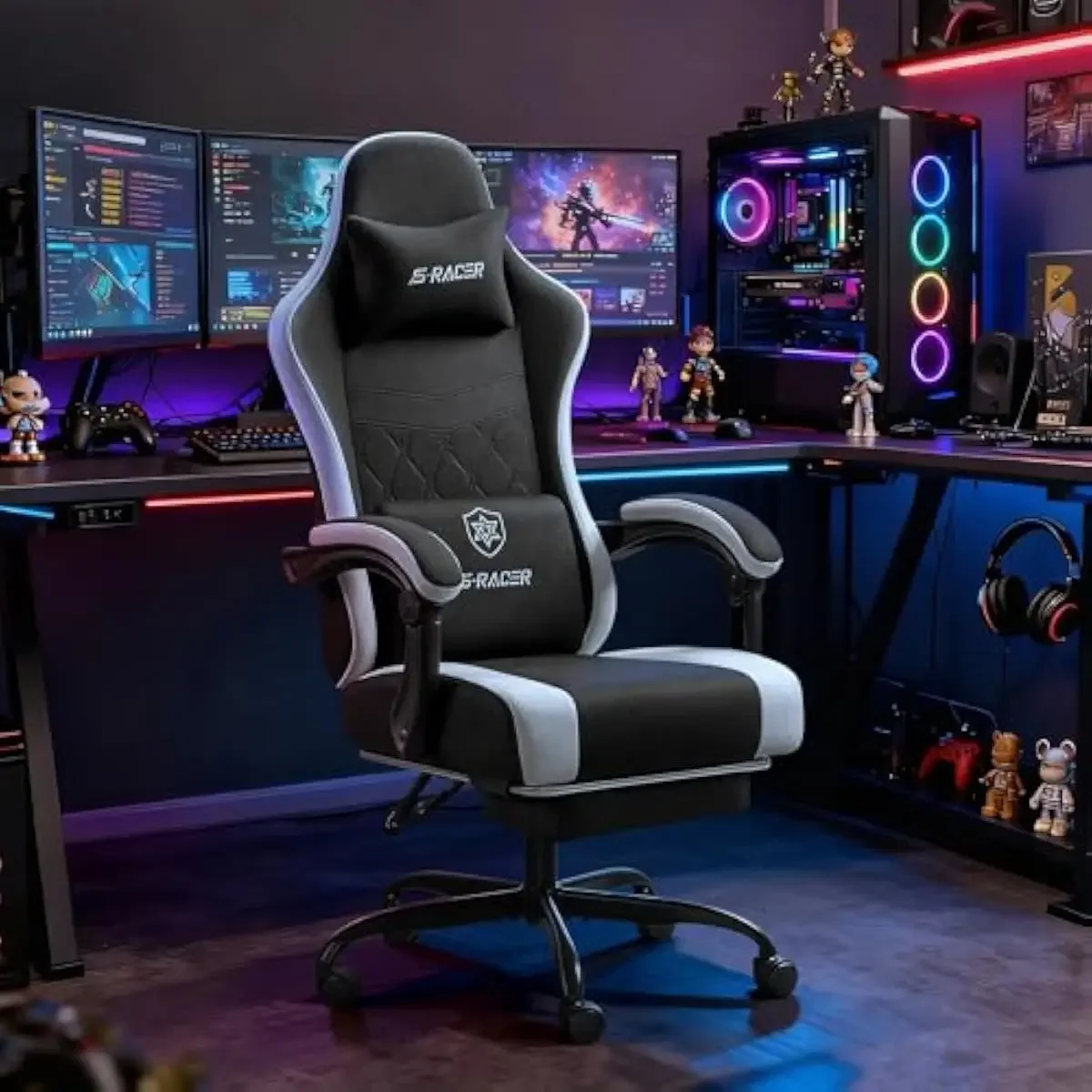 Ergonomic Racing-Inspired Gaming Seat with Breathable Textile Upholstery Adjustable 4D Lumbar Massage Support Multi-Angle Reclin
