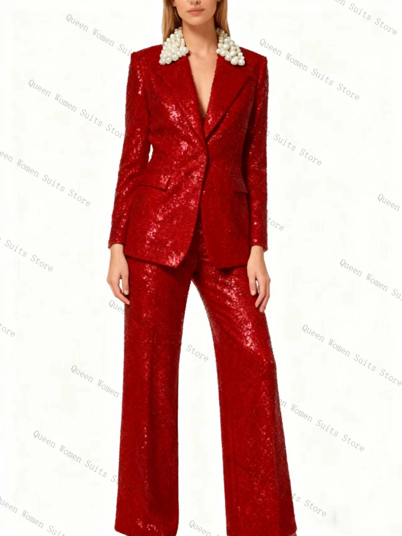 الفاخرة الترتر الأزرق الداكن المرأة البدلة مجموعة 2 قطعة السترة + السراويل بنطلون مكتب رسمي سترة حريمي ضيف الزفاف حفلة موسيقية معطف مخصص