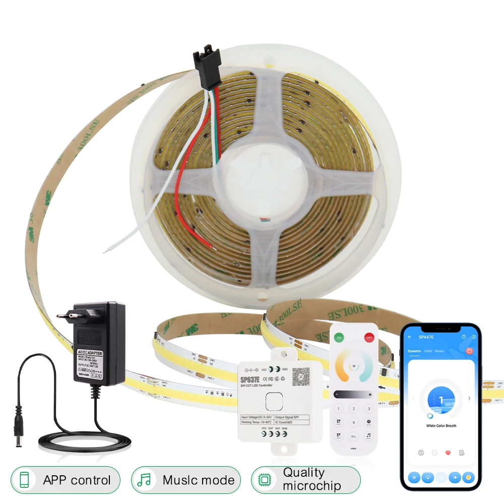 CCT IC LED Strip Light Runing Water WS2811 adresowalne diody 576 2700K-6500K 10mm DC24V elastyczny FOB o wysokiej gęstości oświetlenie COB RA90