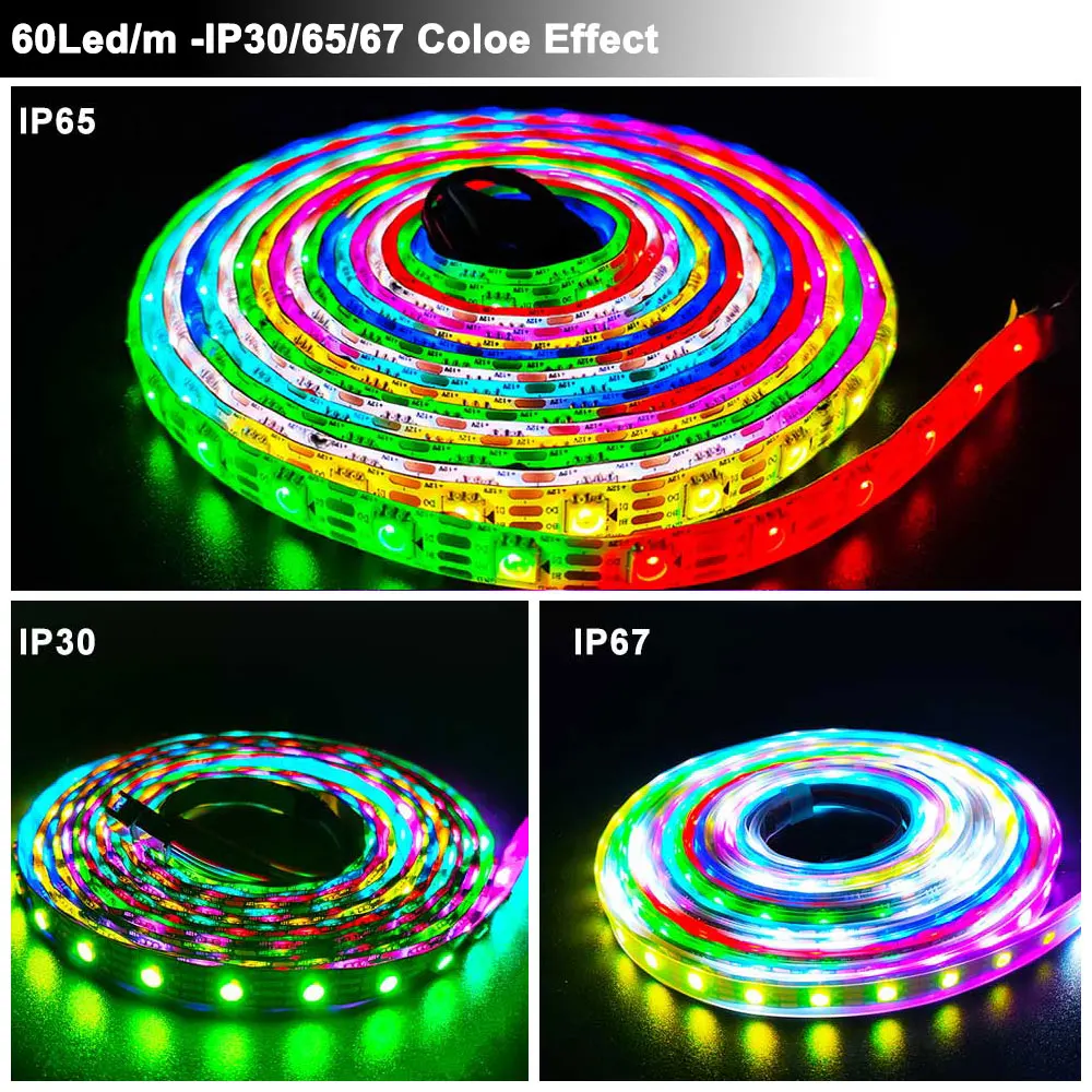 1m-5m DC5V WS2812B WS2813 DC12V WS2811 WS2815 Led Strip Light Individually Addressable Smart RGB Tape 30/60/144Pixel Waterproof