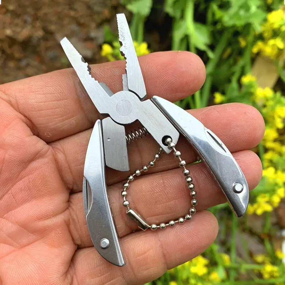 Multifunctional Mini Folding Pliers Stainless Steel Back Screwdriver Cutter Outdoor Combination Hand Tool