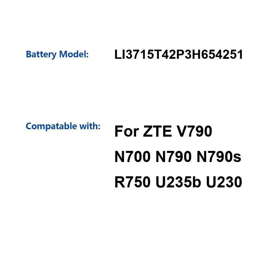 

Замена аккумулятора премиум-класса большой емкости LI3715T42P3H654251 для мобильного телефона Zte V790 N700 N790 N790s R750 U235b U230 1500 мАч