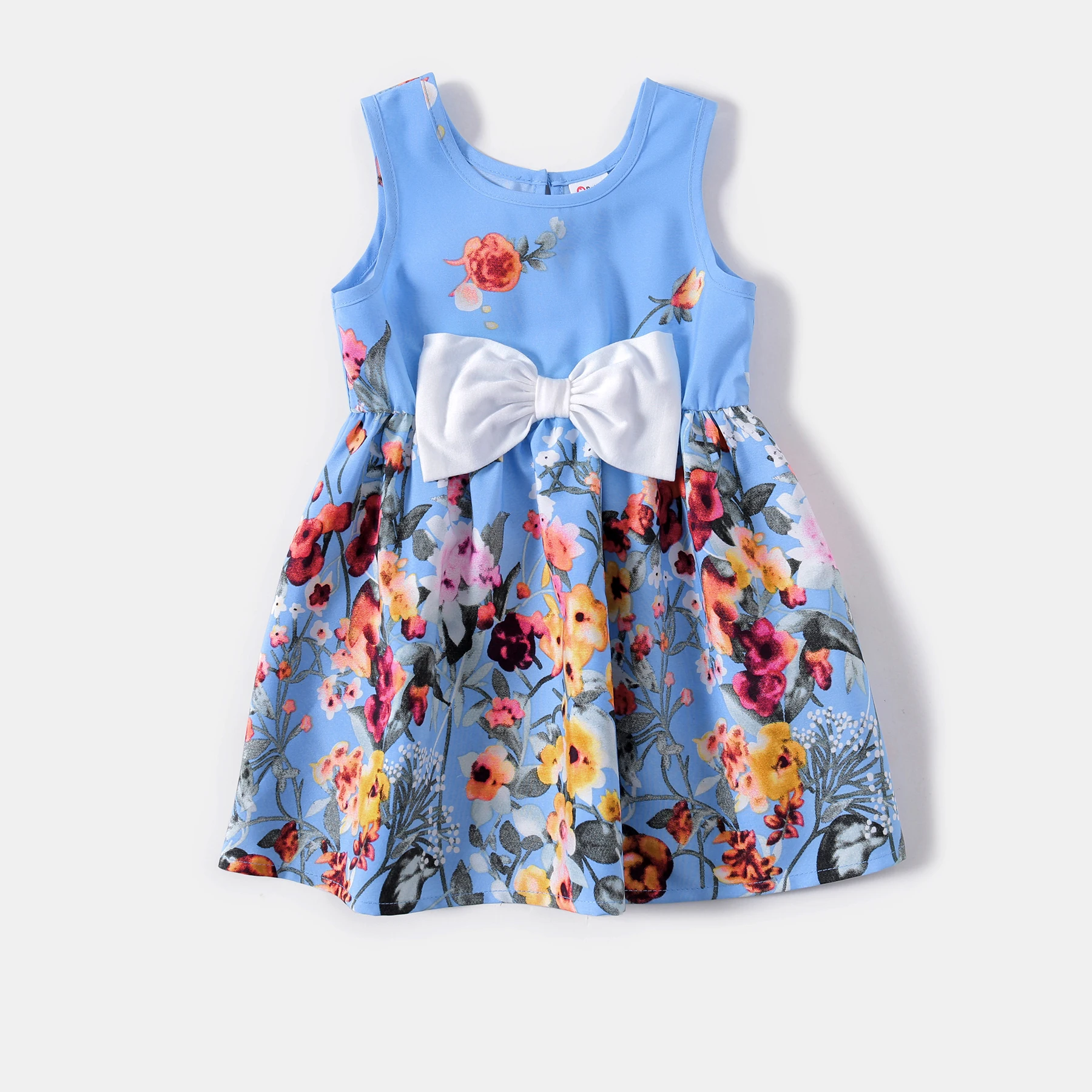 PatPat Family Matching Outfits Floral Print Ruffle-sleeve Belted Midi Dresses and Striped Short-sleeve T-shirts Sets