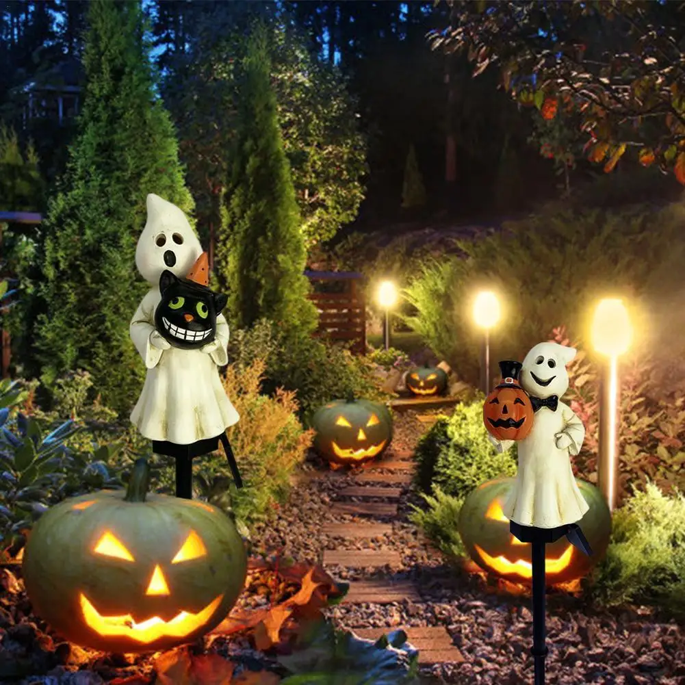 

Solar Halloween Pumpkin Ghost Pathway Lights Pumpkin Resin LED Decorations Lights for Garden Patio Yard Pathway