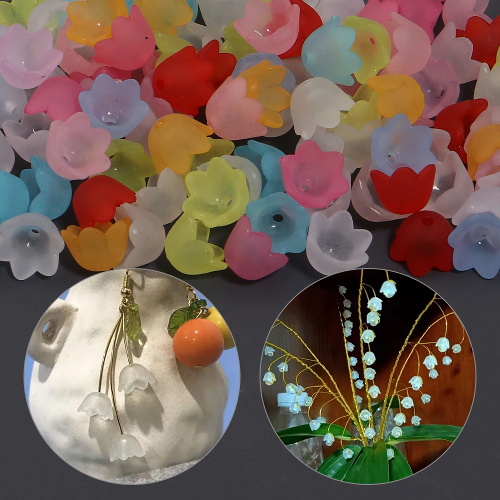 100pcs/lot Frosted Transparent Lily of the Valley Acrylic Beads Caps Flower Cup Loose Spacer Bead for DIY Jewelry Making Crafts