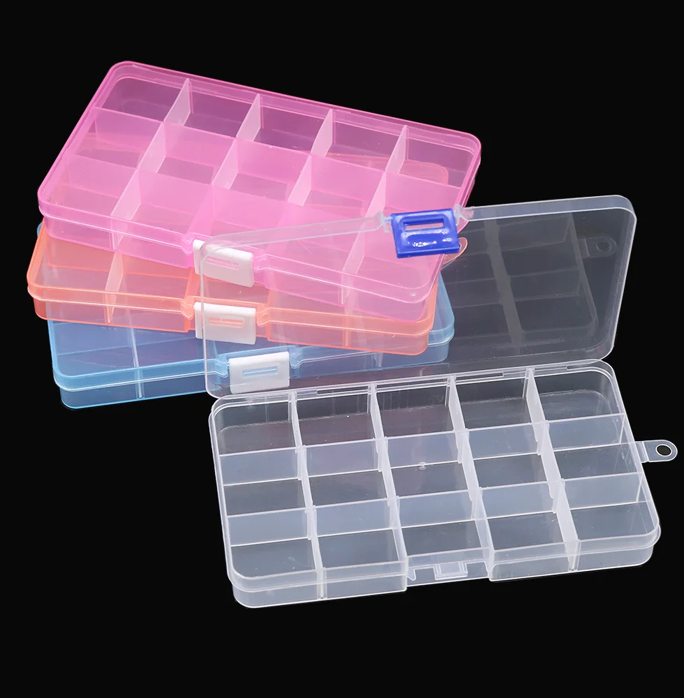 

15 Compartments Separable Portable Jewelry Tool Storage Box Container Ring Electronic Parts Screw Beads Organizer Plastic Box