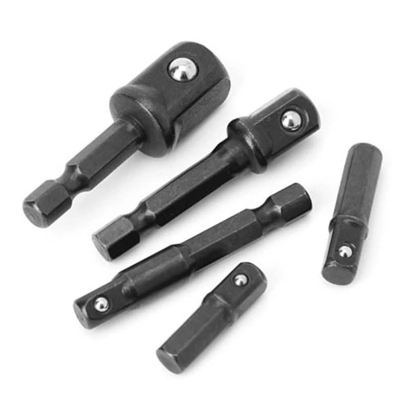 Convenient 5pcs Socket Bit Adapters Set for Replacing 1/4" Chuck System Quickly with 1/4 3/8 1/2 Power Extension Bar