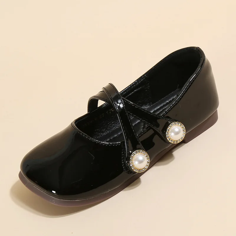 

Kids Mary Jane Shoes Fashion Korean Style Black School Girl Shoes Cross-band Hook Loop Non-slip Soft Children Flats Leather Shoe