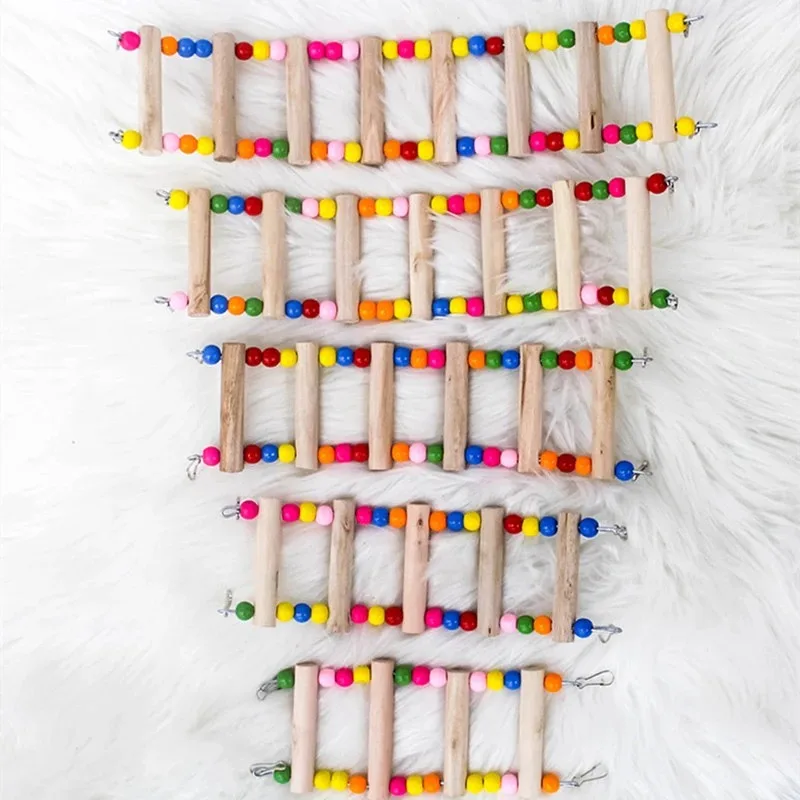 4/5/6/7/8 Ladder Birds Pet Parrot Ladders Climbing Toy Natural Wood Hanging Colorful Ball Toy for Conures Parakeets Cockatiels