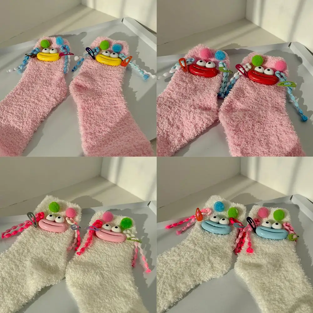 Cute Plush Socks Winter Socks Thickened Warm Couple Fluffy Winter Socks Warm Socks Socks Carpet Mid-calf N8h2