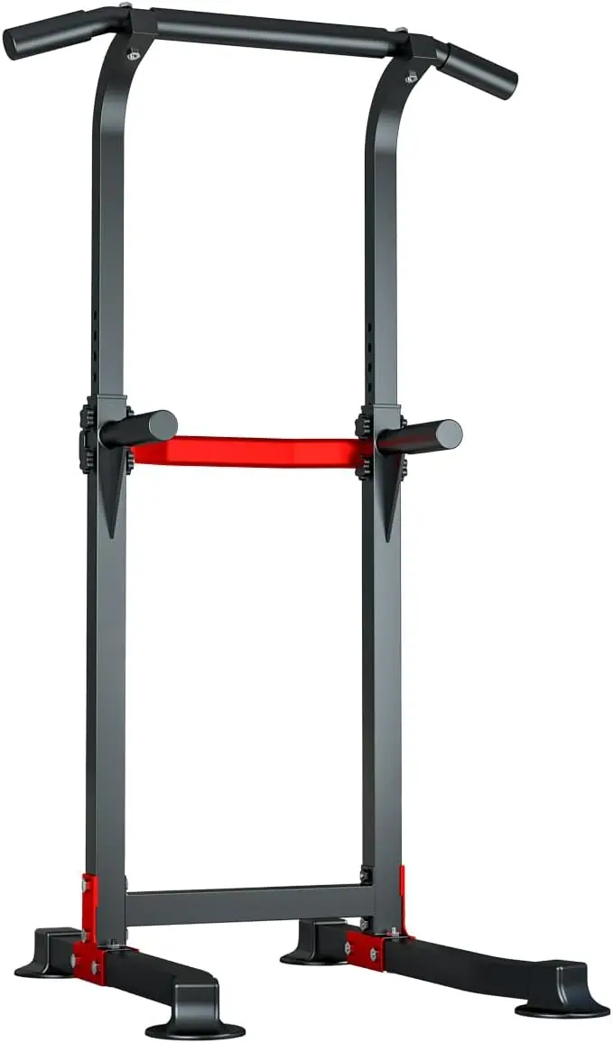 Verstellbare Power Tower Dip-Station Klimmzugstange – 150 kg Tragkraft Heim-Fitnessgerät mit rutschfesten Fußpolstern