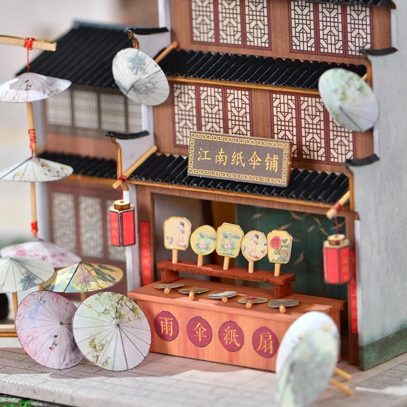 ร้านร่มจีน OUZEY ชุดประกอบเอง, โมเดลริเวอร์ไซด์ไม้ 3 มิติ, ของขวัญวัฒนธรรมวินเทจสำหรับวัยรุ่น