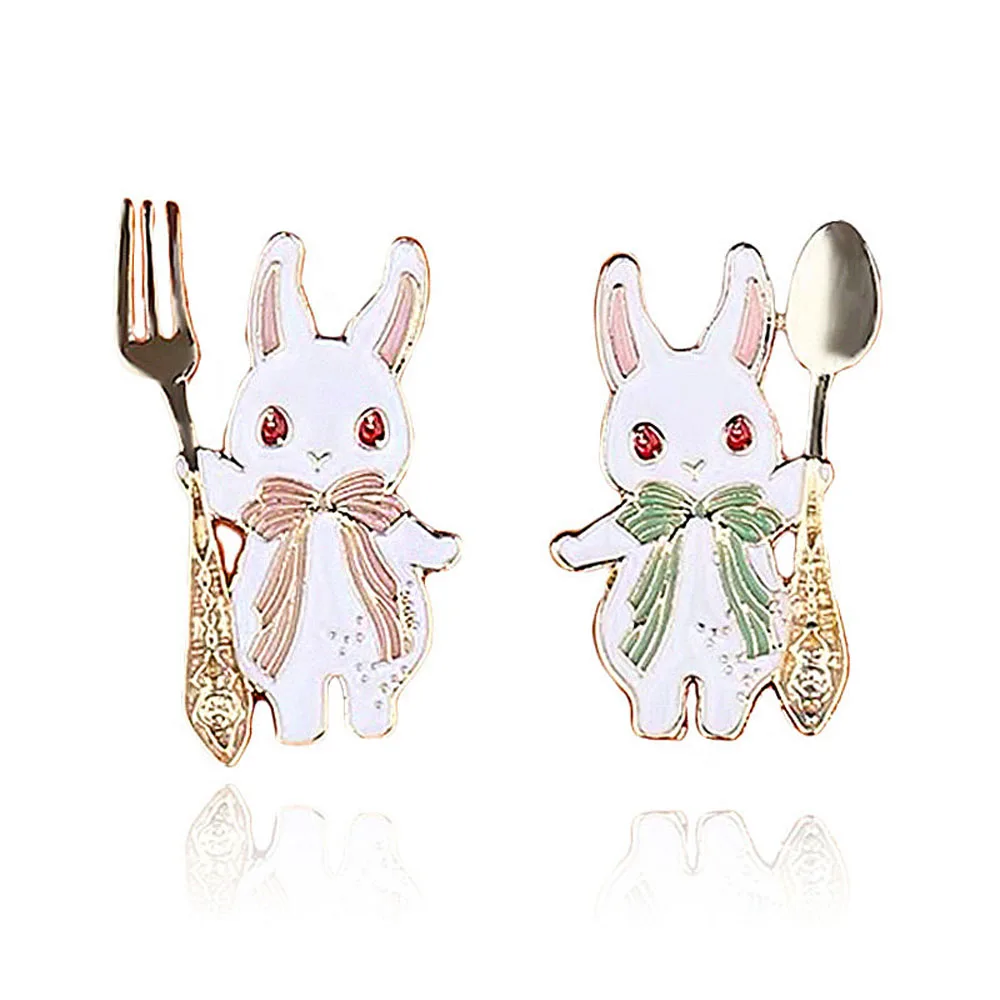 Enamel Magic Blue Pink Pastel Fork Spoon Foodie Rabbit Brooch Pin Collar Accessories Fashion Jewelry Bunny Badge image 5