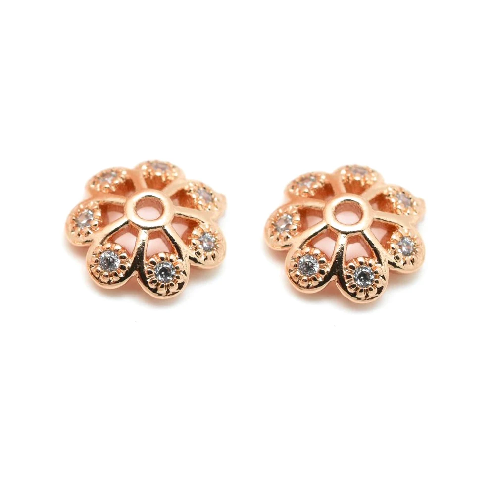 20PCS 18K Gold Color Brass and Zircon Flower Beads Caps High Quality Diy Jewelry Making Supplies Necklace Earrings Accessories
