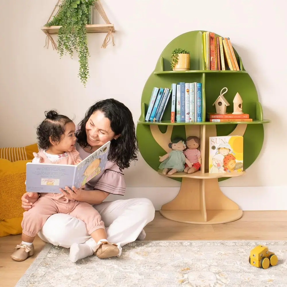

Green Wooden 4-Tier Kids Bookshelf and Toy Organizer for Nursery, Toddler-Themed, Ideal for Bedroom and Playroom