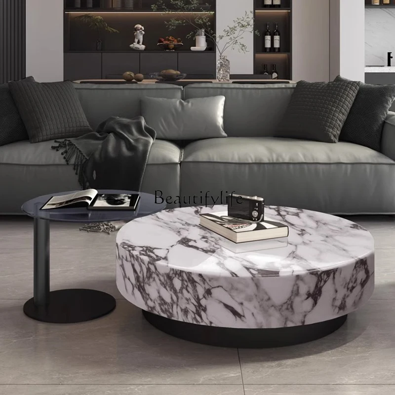 

Italian marble round coffee table combination household living room