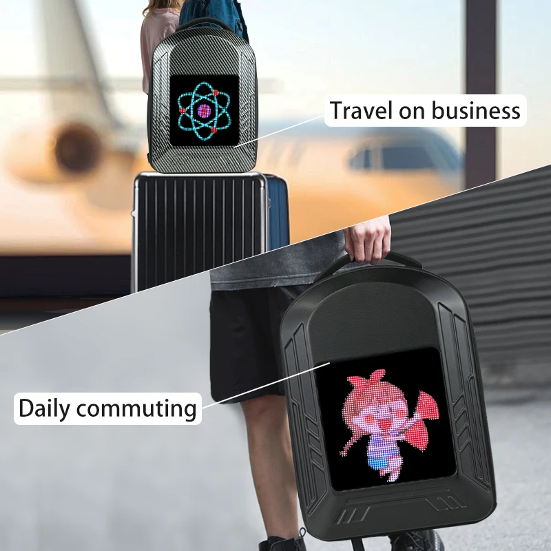 LED backpack illuminated shoulders bag large eyes cool display DIY hard shell waterproof computer casual School bag knapsack