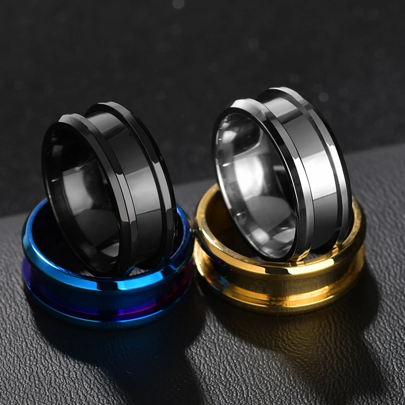Fashion 8MM Stainless Steel Couple Ring Black Blue Groove Various Sizes Wedding Promise Ring For Women Men Finger Jewelry Gifts