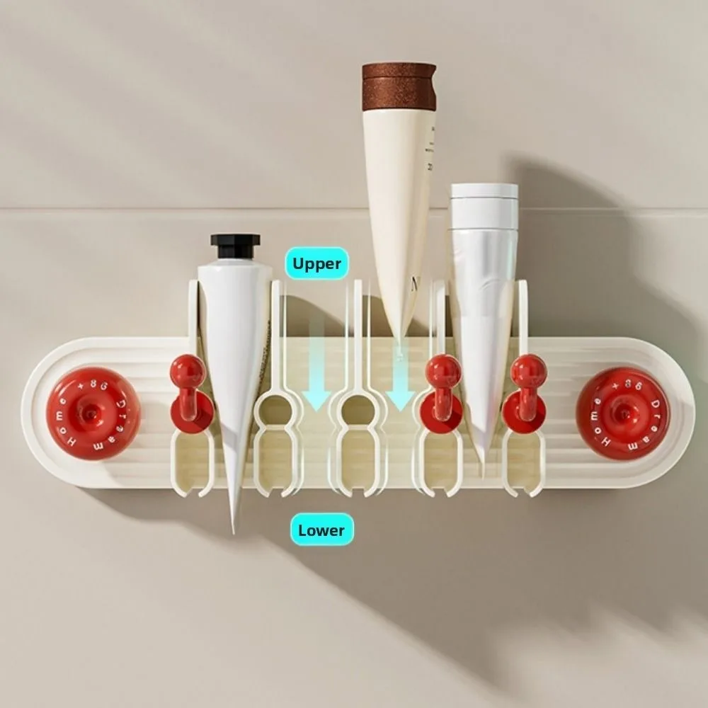 Suction Cup Toothpaste Storage Holder Large Capacity Space Saving Facial Cleanser Clip Removable with Hooks