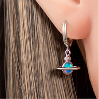 1Piece Hoop Earrings Multi-color Cubic Zircon Opal Saturn Hoop Earrings Shiny Classic Rainbow Pendant Earrings For Women Jewelry