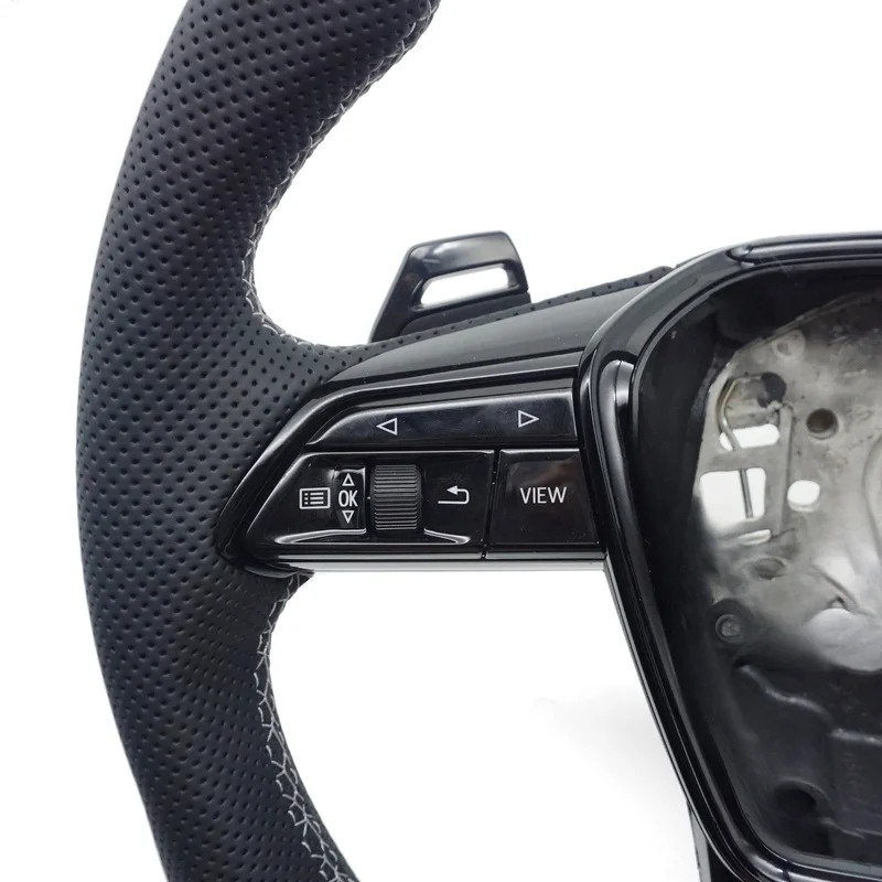 For Audi Steering Wheel Horn Cover A6 C8 S Mark Half Perforated Light Grey Line Gloss Black Heated With Paddles Decorative Cover