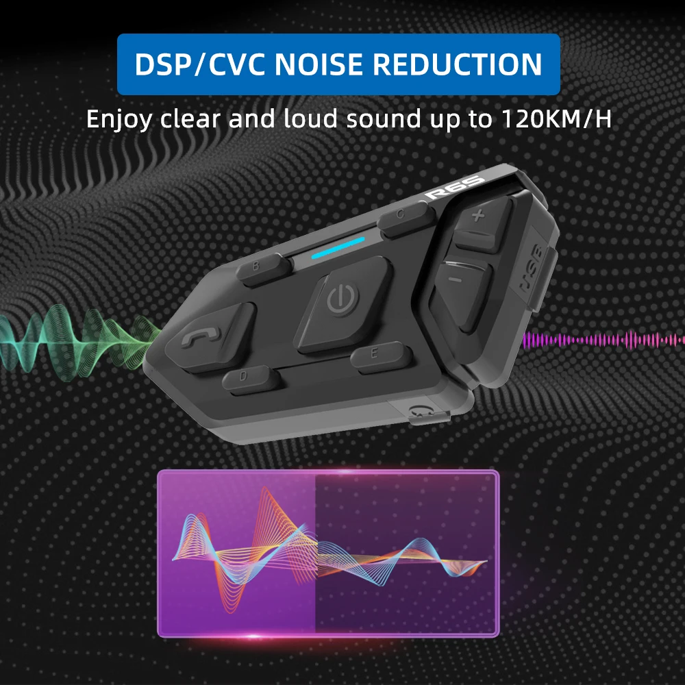 Riders Helmet Headset Motorcycle Intercom Waterproof Bluetooth 5.0 DSP Noise Reduction Communication MP3 GPS 1200m R6s