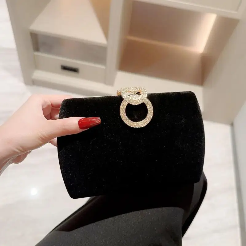 Black Square Clutch Bags Design Women Clutches 2024 New Diamonds Velvet Evening Bags Party Wedding Handbags Purse Shoulder Bags