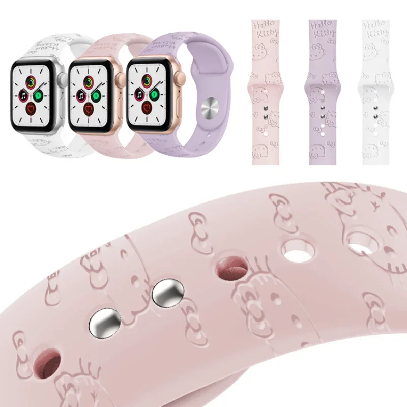 Hello Kitty Cute Strap for Apple Watch Band 44mm 42mm 45mm 42 41mm 38mm for Iwatch Bracelet Series 7 6 Se 5 4 3 2 1 Watchband