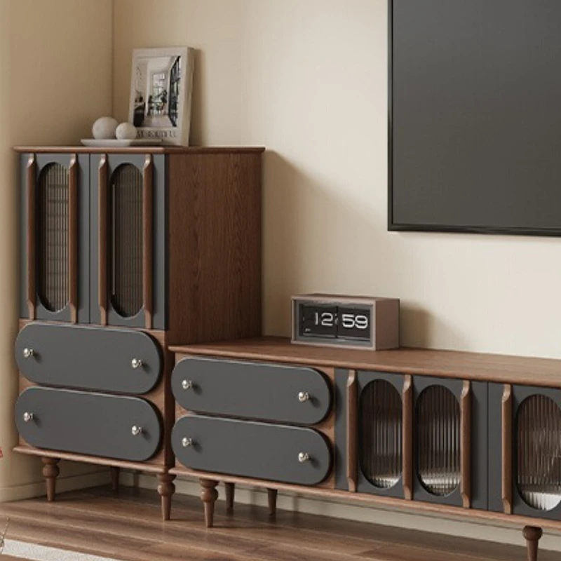 French retro all-solid wood TV cabinet, living room locker