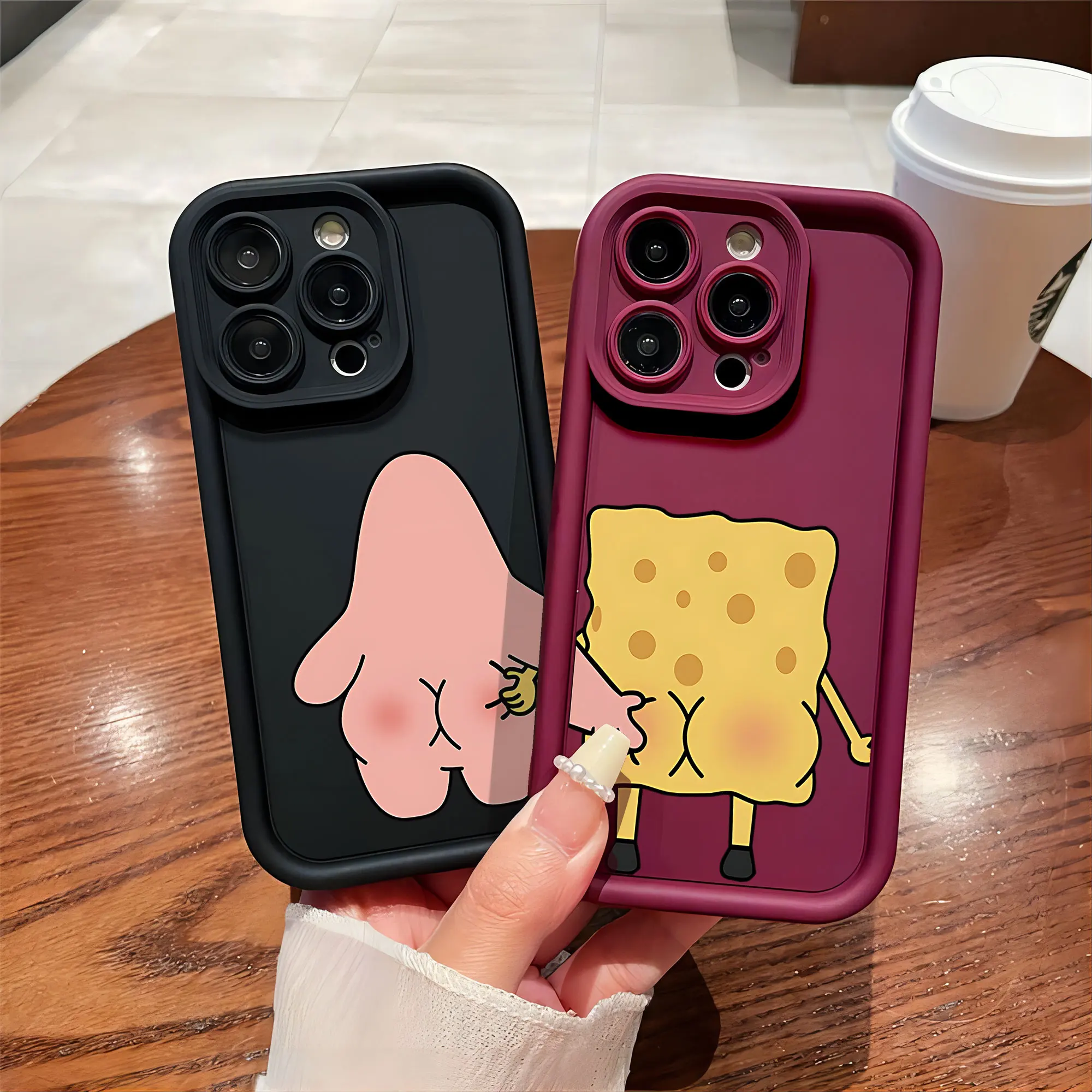 SpongeBobs Pinch Butt Phone Case for IPhone 16 15 14 13 12 11 Pro Max Mini XR XS X 7 8 Plus Soft TPU Back Cover With Hand Strap