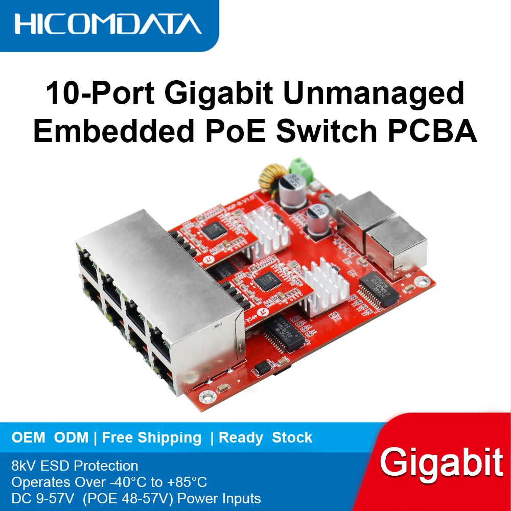 10 port Gigabit unmanaged embedded POE switch with built-in network communication port expansion board,48-57V POE Power supply