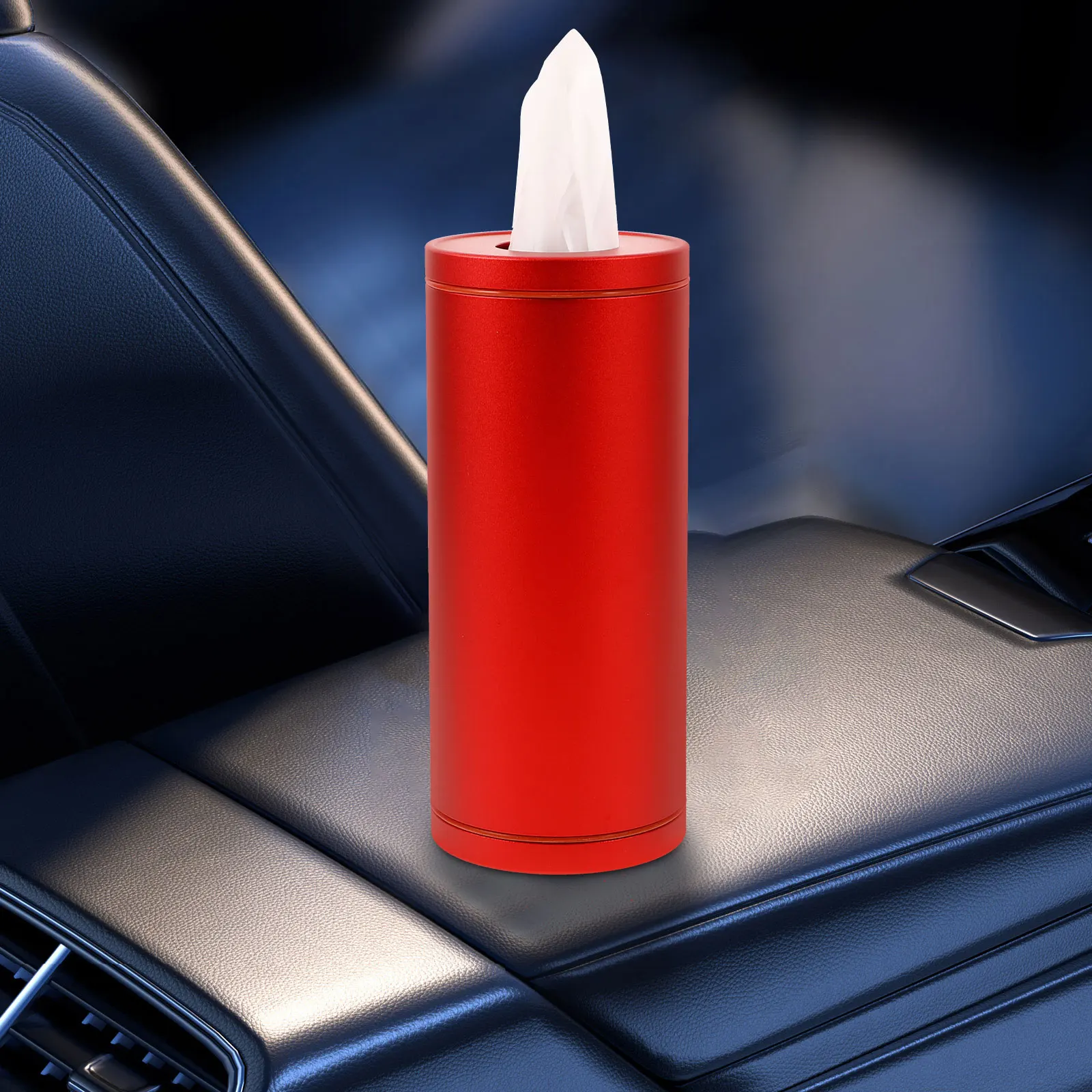 

Car Tissue Box Holder Aluminum Alloy Red Round Cup Holder Multi-Functional Tissue Box for Car Interior Accessories