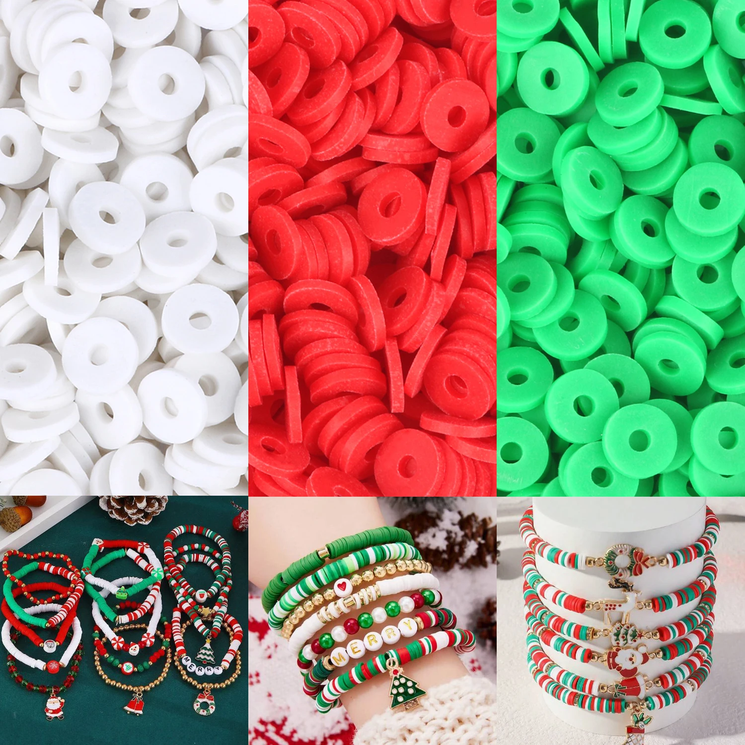 عيد الميلاد اللون 500 قطعة 6 مللي متر شقة مستديرة بوليمر حبيبات صلصال صندوق رقاقة القرص فضفاض خزر عازل Diy بها بنفسك صنع المجوهرات أساور