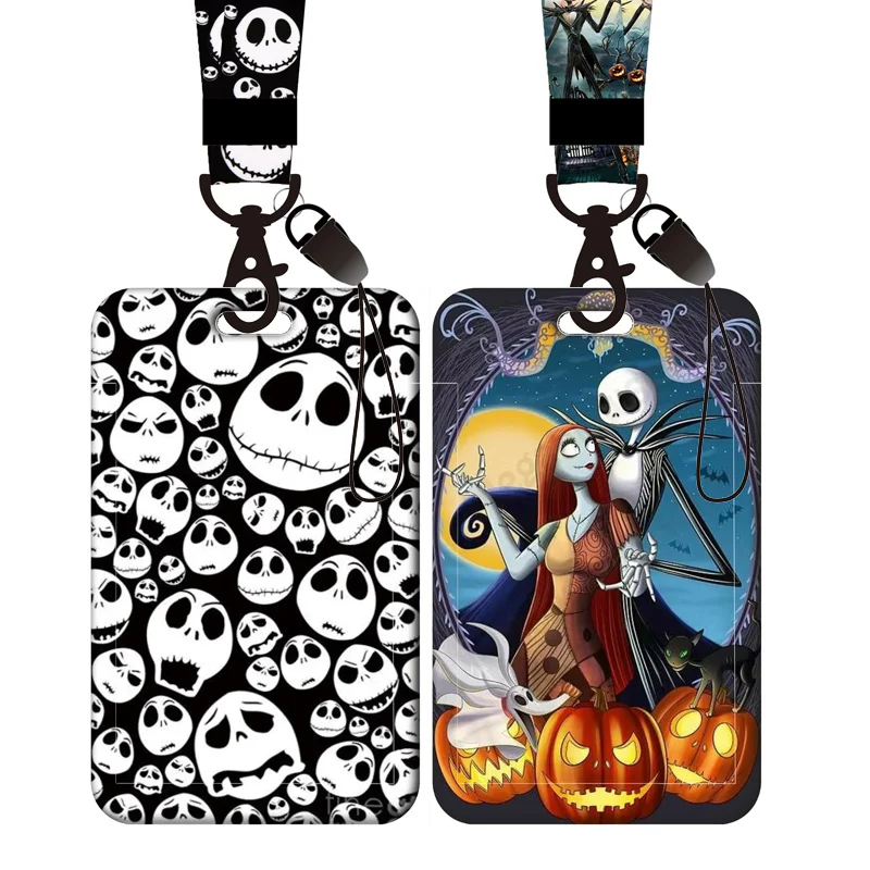 Skull Badge Holder Neck Strap Lanyards Keychain The Nightmare Before Christmas ID Card Pass Hang Rope Retractable clip Reel Yoyo