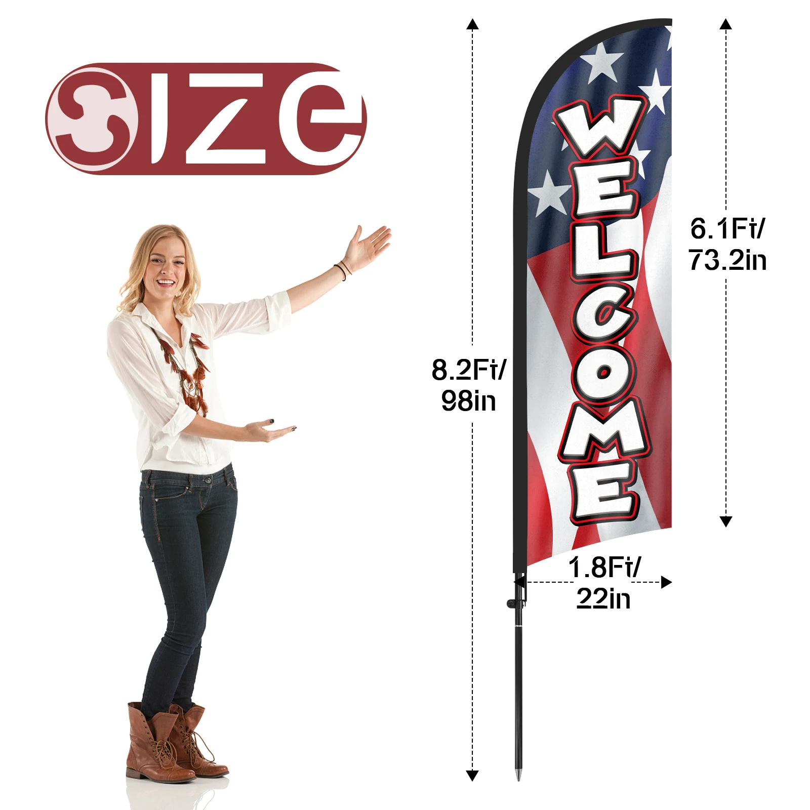 FSFLAG 1PCS 280CM The Welcome Feather Flag with Flagpole Advertising Outdoor Banner Decoration for Businesse and Storefront