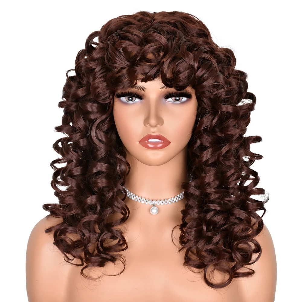 Curly Wig Big Curly Wigs for Black Women Long Curly Afro Wig with Bangs Synthetic Hair Replacement Wigs for Cosplay and Daily