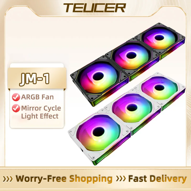 TEUCER JM-1 PC Cooling Fan Kit 120mm ARGB Cyclic Mirror Light Effect Fan PWM 800-2000rpm Low noise Chassis Water Cooling Fan
