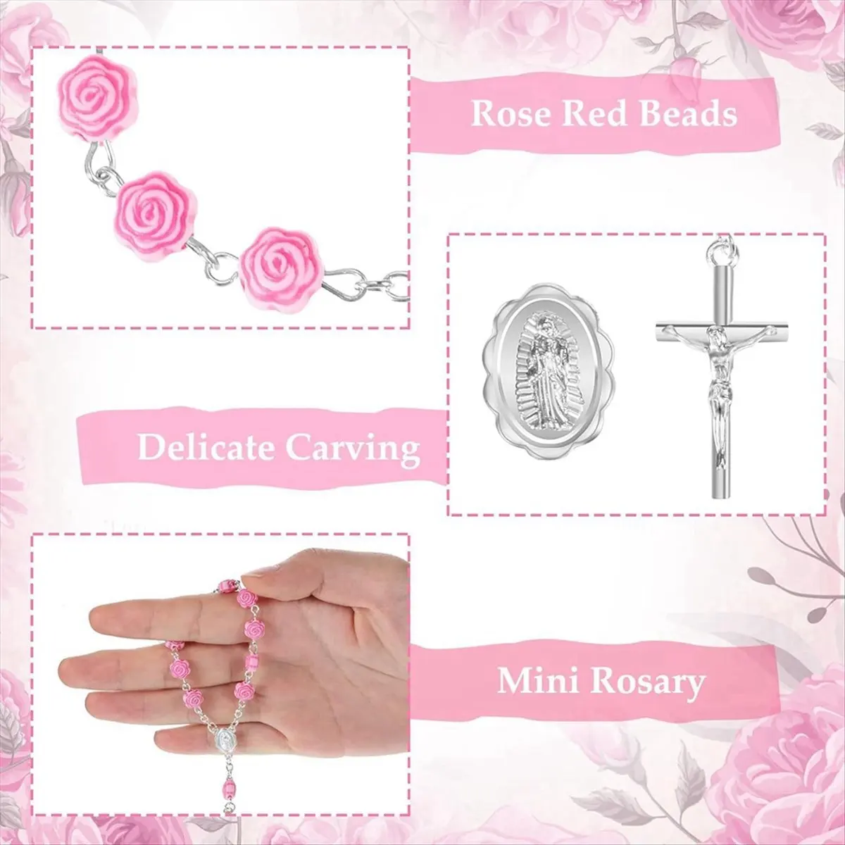 Stable- 30 Pieces Baptism Rosary Mini Rosary Baptism Favors Finger Baptism Rosaries Rose Shaped Beads with 30 Organza Bags