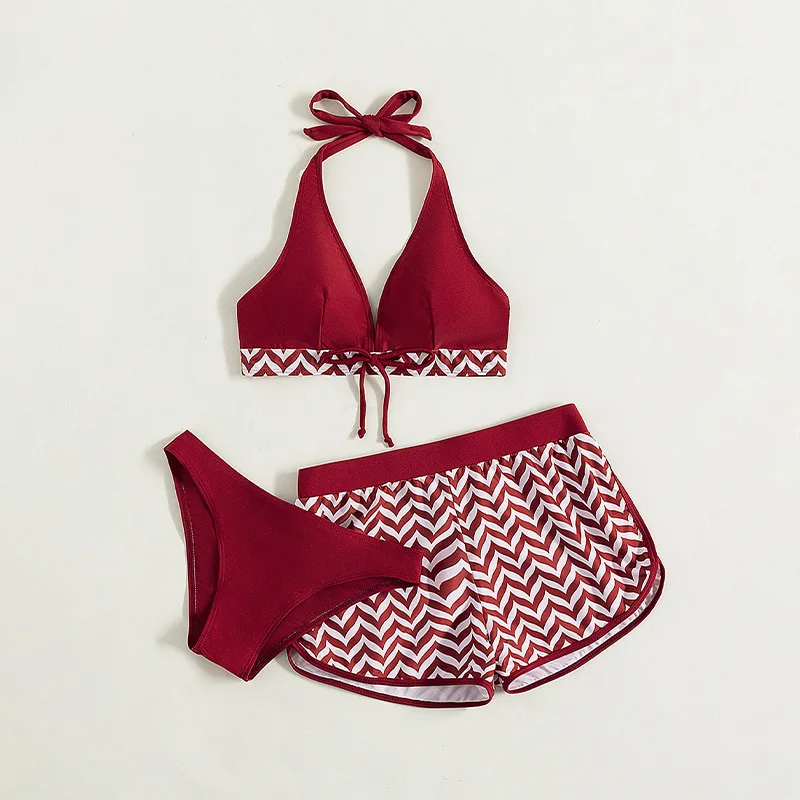 Conjunto de bikini deportivo sexy de tres piezas con cuello halter y copa triangular, traje de baño dividido, ropa de playa para vacaciones de verano para mujeres