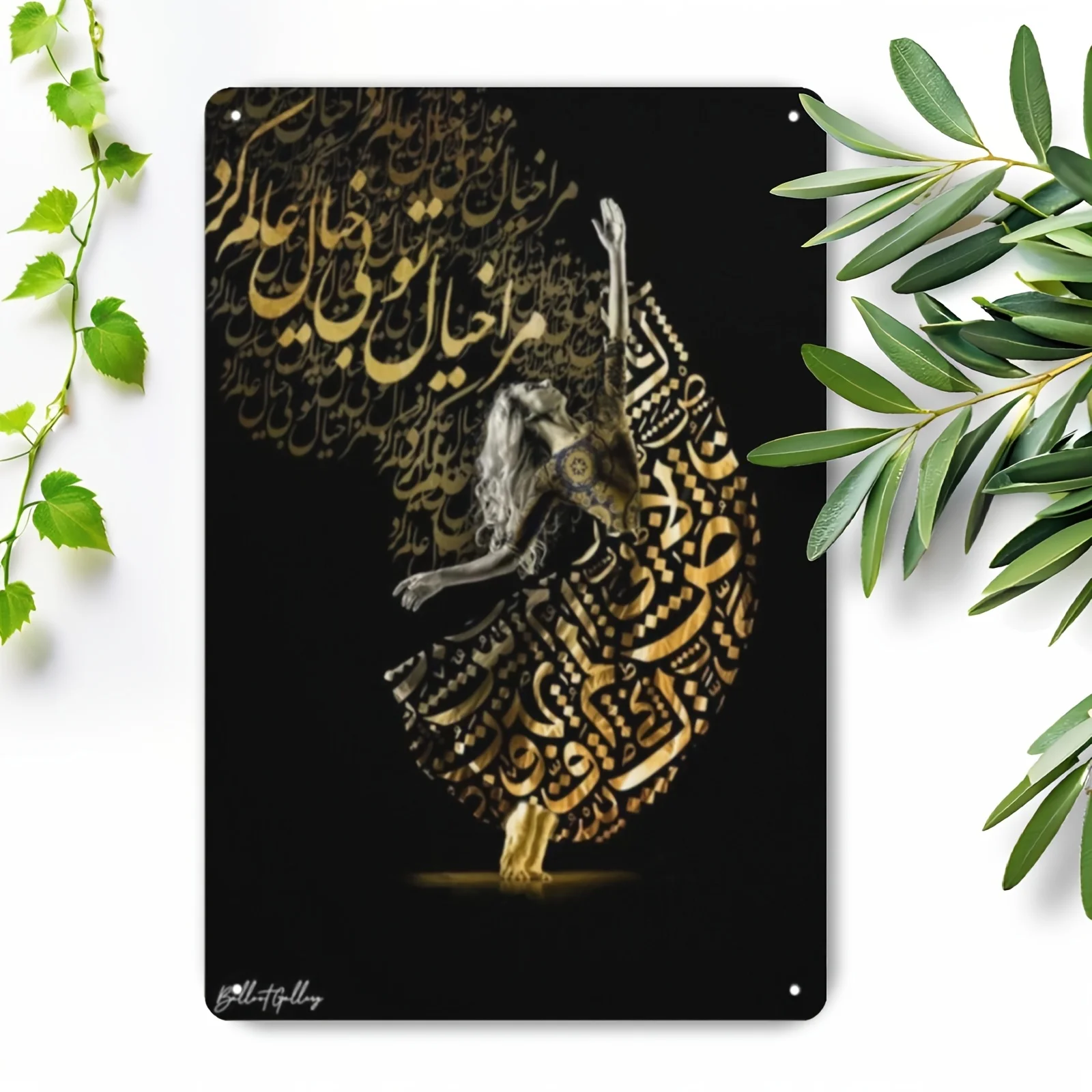 of Tin Sign Featuring a Golden Angel, a Persian Art Print. This Fine Art Print Showcases Modern Persian Art, Perfect for Wall De