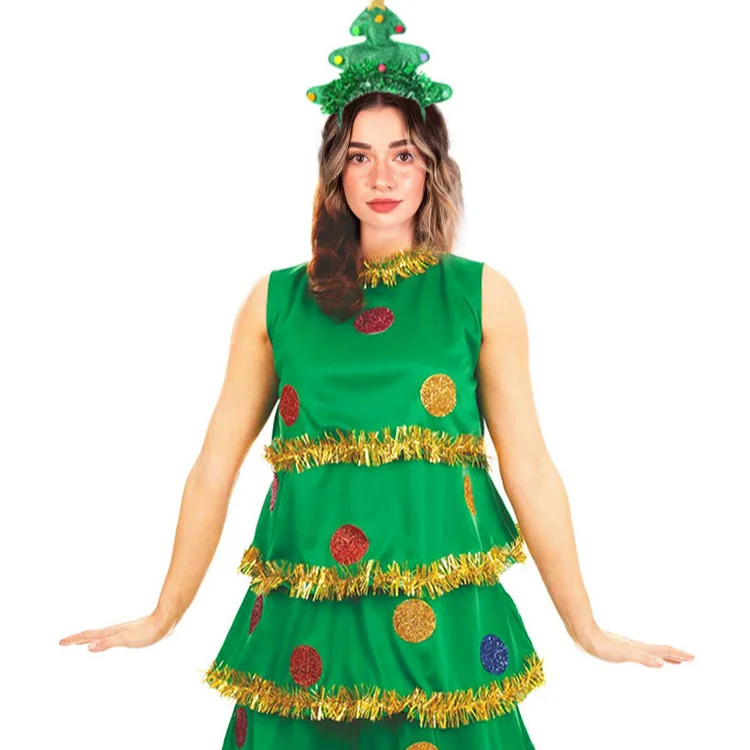 زي قزم أخضر لطيف لعام 2026 - زي أداء شجرة احتفالية للبالغين لمناسبات العطلات