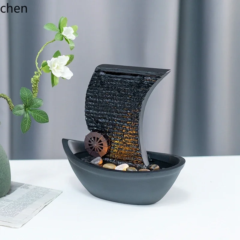 Smooth Sailing Sailboat Living Room Office Desktop Entrance Feng Shui Water Wheel Ornament Circulating Water
