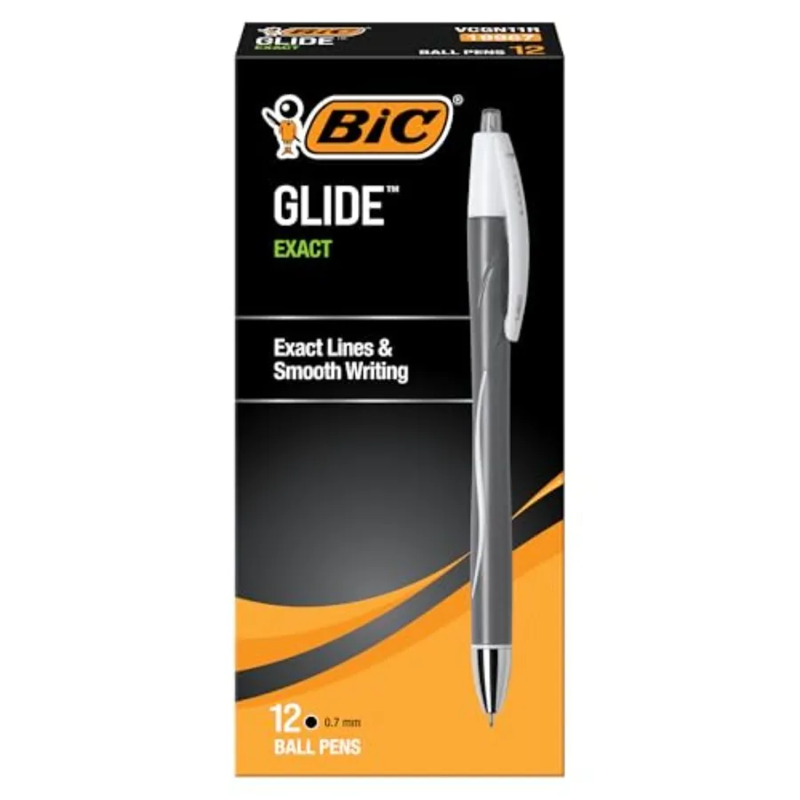 

Glide Exact Black Retractable Ballpoint Pens, Fine Point 0.7mm,12-Count Pack, Ultra Smooth Writing Black Pens